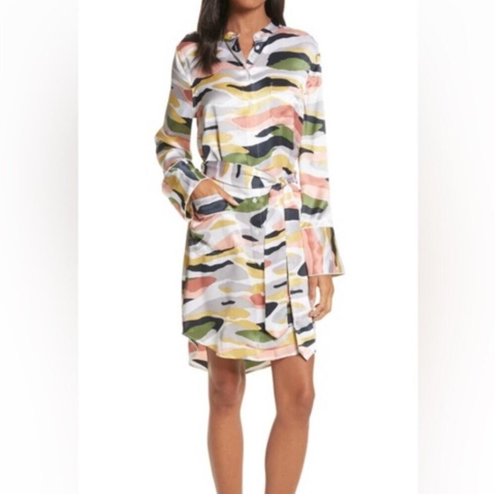Equipment Britten Silk Shirt Dress Camo Print Belted Colorful Multi NWT XS